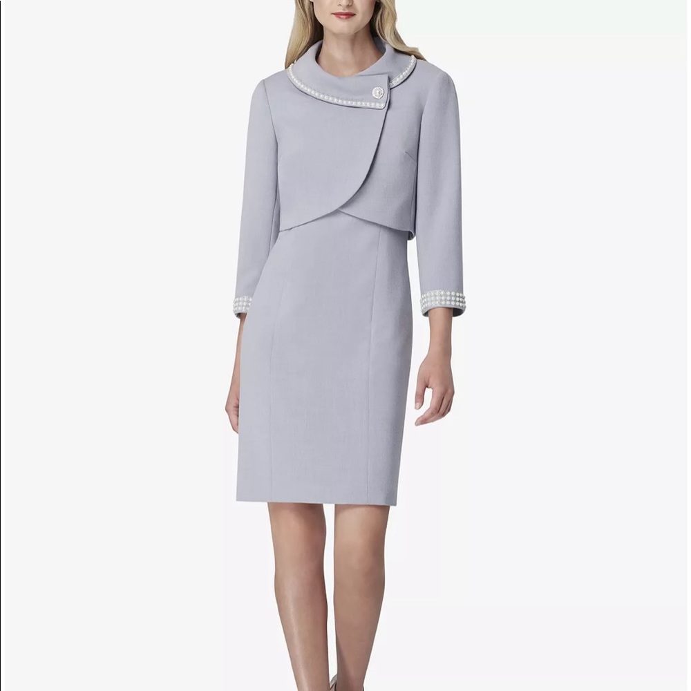 Tahari ASL Petite Pearl-Embellished Envelope-Collar Jacket & Dress Suit